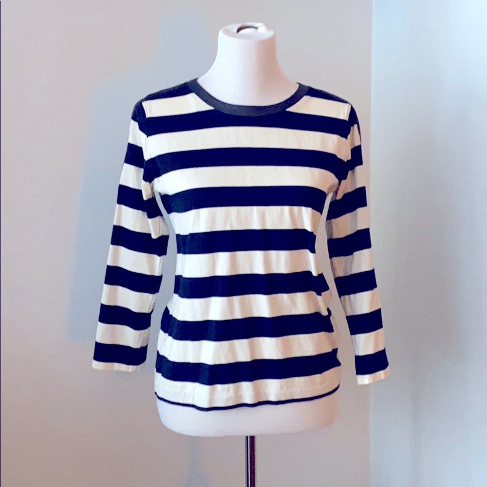 JCREW Navy striped shirt with leather detail